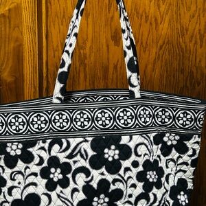 Floral Black and White Tote Bag